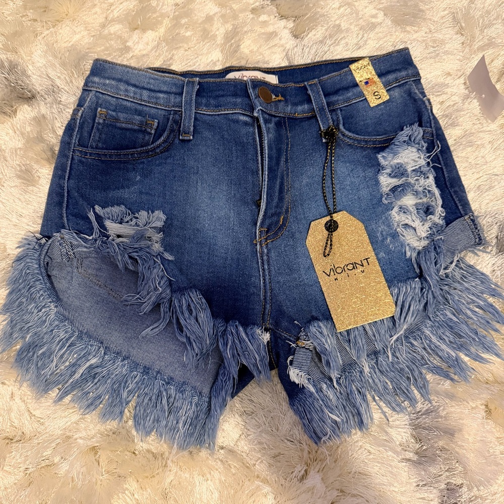 Vibrant Distressed Denim Jean Shorts